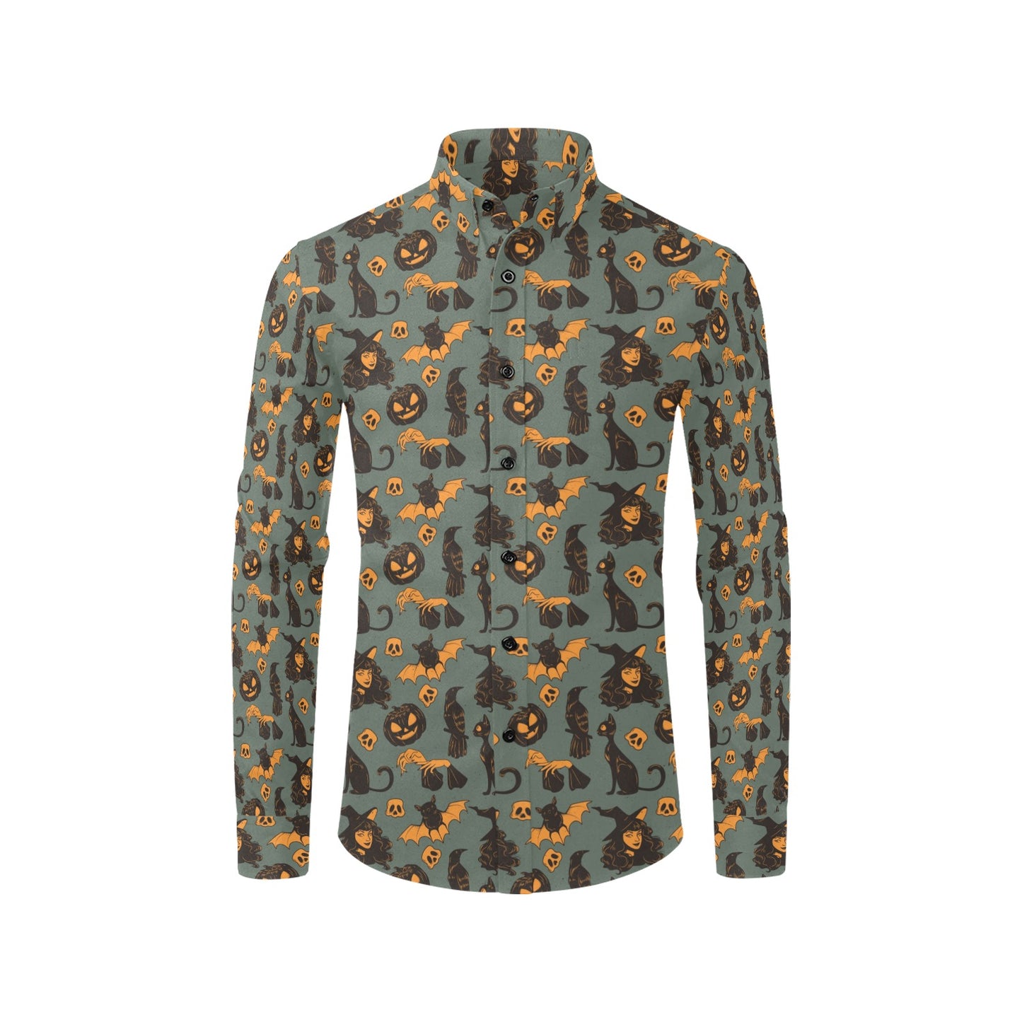 Witch Bat Halloween Print Design LKS305 Men's Long Sleeve Dress Shirt