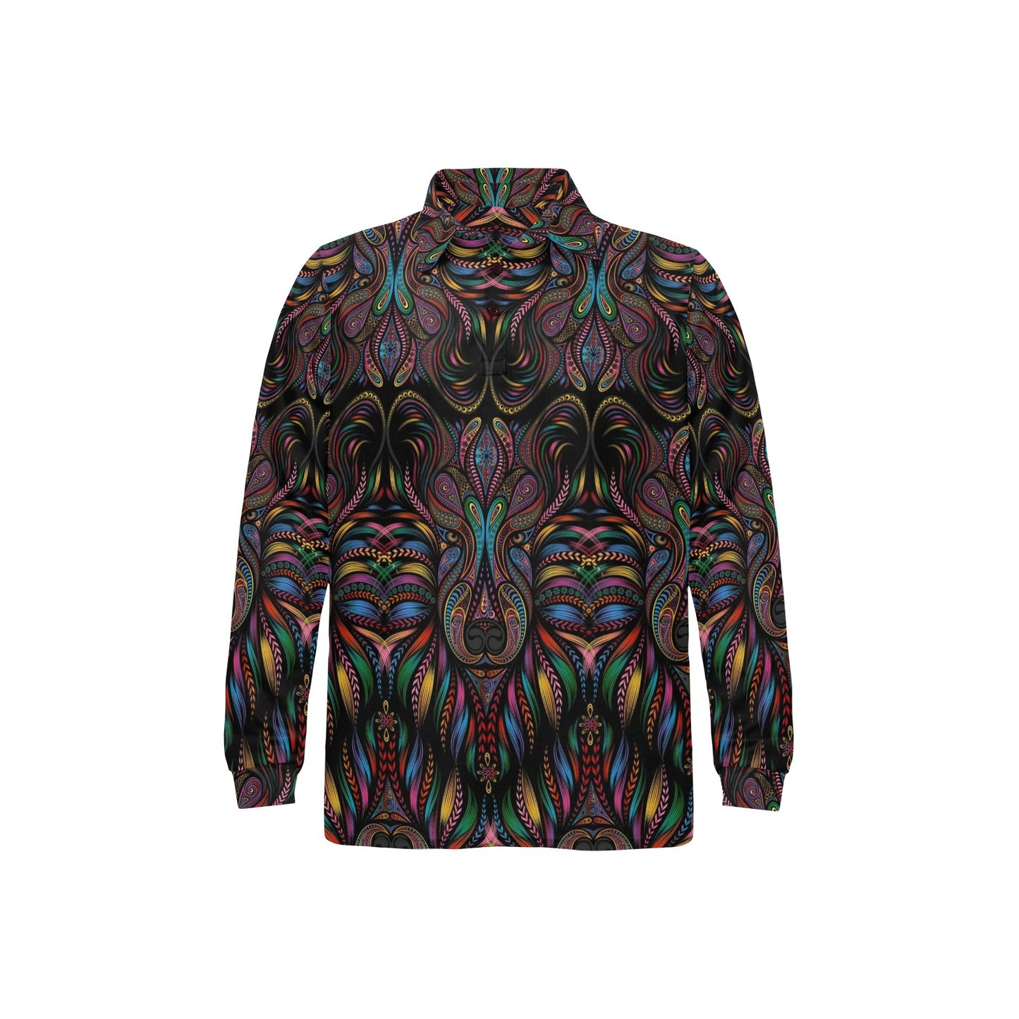 Colorful Art Wolf Long Sleeve Polo Shirt For Men's