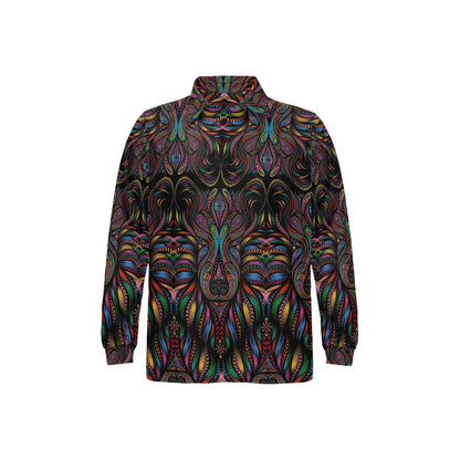 Colorful Art Wolf Long Sleeve Polo Shirt For Men's
