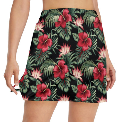 Flower Hawaiian Red Hibiscus Design Print 17" Golf & Pickleball Skort with Pockets