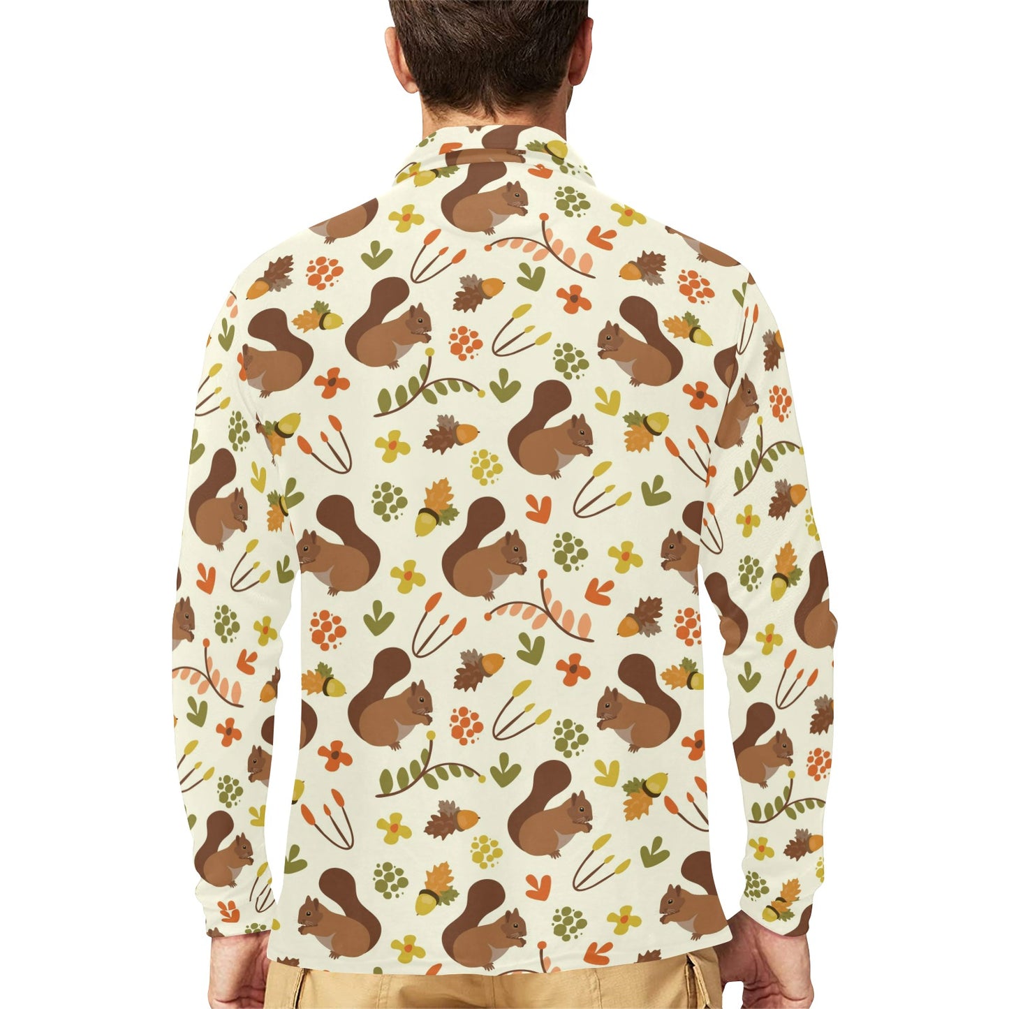 Squirrel Print Design LKS3010 Long Sleeve Polo Shirt For Men's