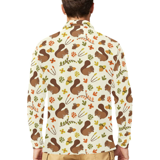 Squirrel Print Design LKS3010 Long Sleeve Polo Shirt For Men's