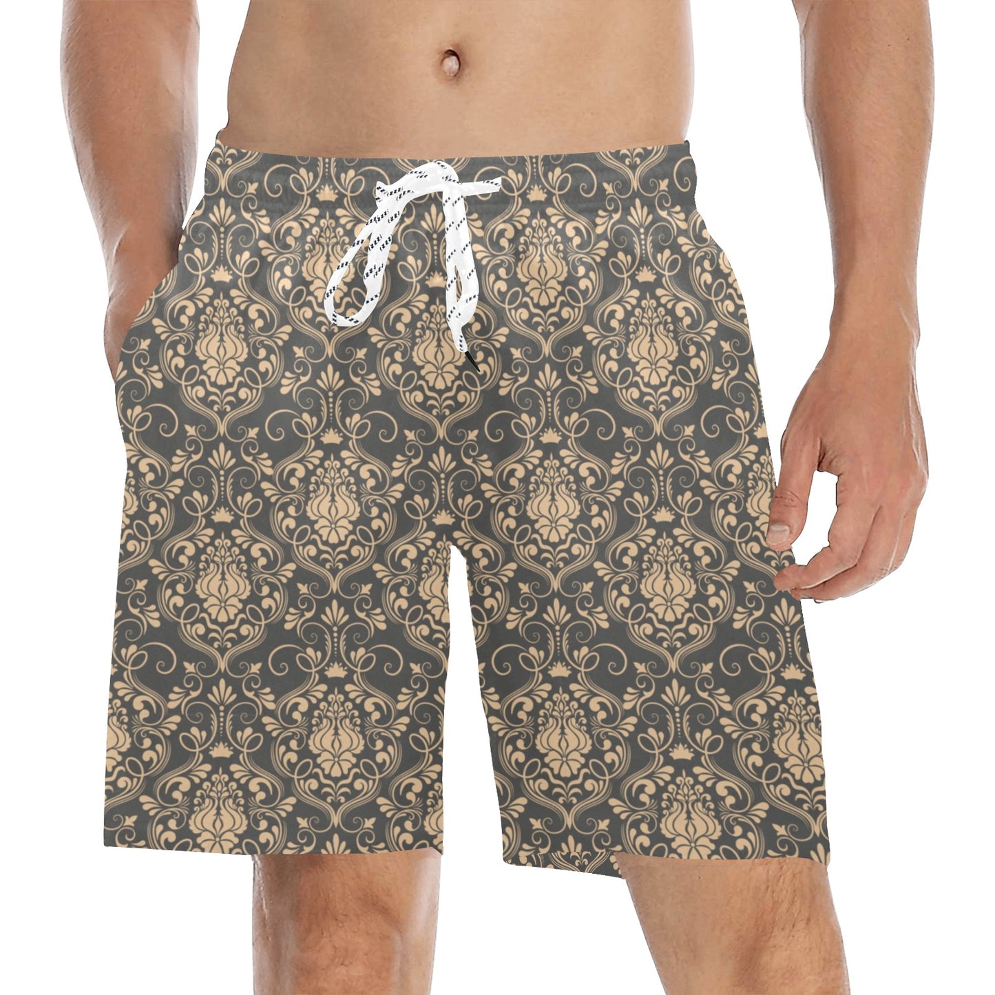 Damask Elegant Luxury Print Pattern Men's Swim Trunks Beach Shorts