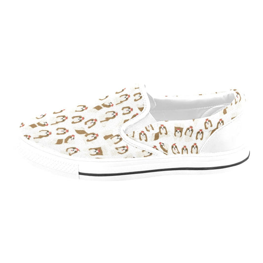 Shih Tzu Print Design LKS302 White Slip Ons Canvas Women's Shoes
