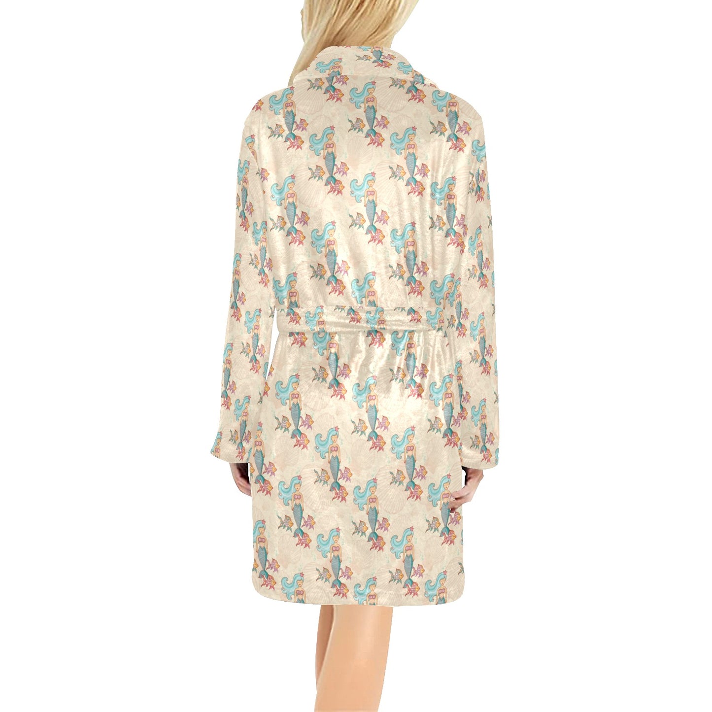 Mermaid Girl With Fish Design Print Women's Fleece Robe