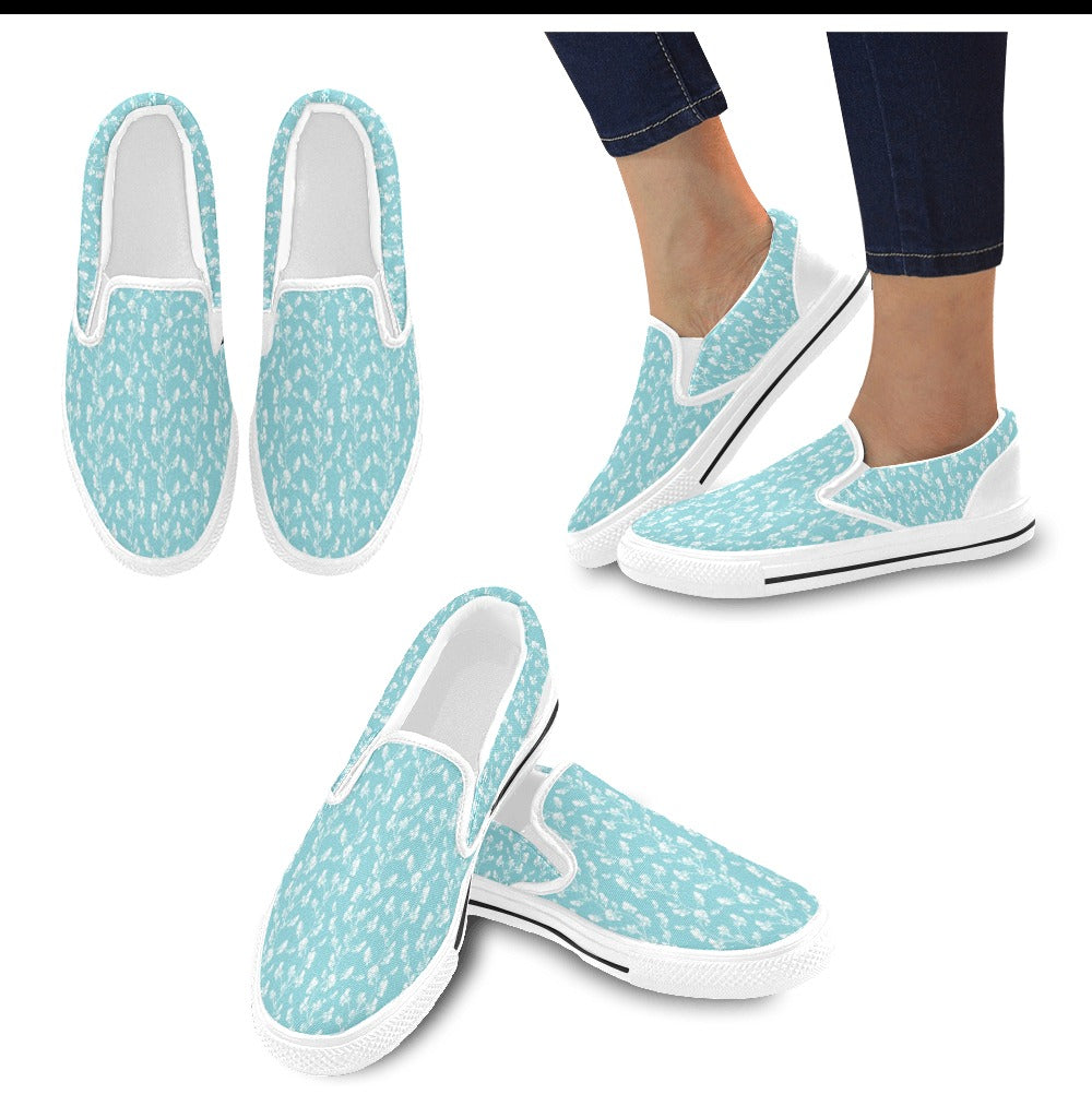 Sweet Pea Print Design LKS302 White Slip Ons Canvas Women's Shoes