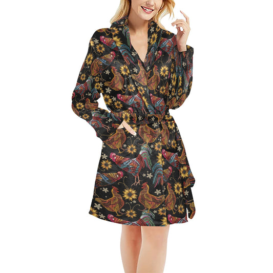 Chicken Embroidery Style Women's Fleece Robe
