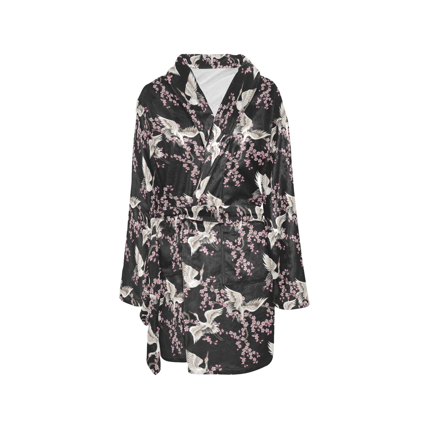 Crane Pattern Print Design 01 Women's Fleece Robe