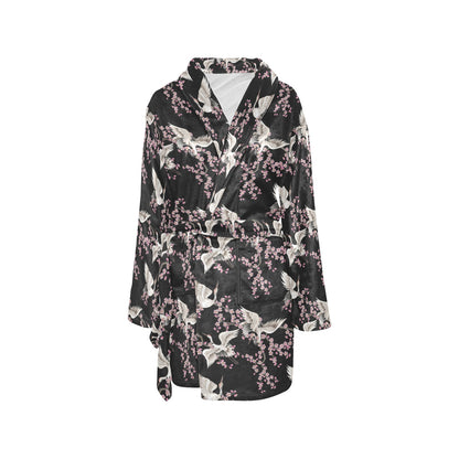 Crane Pattern Print Design 01 Women's Fleece Robe