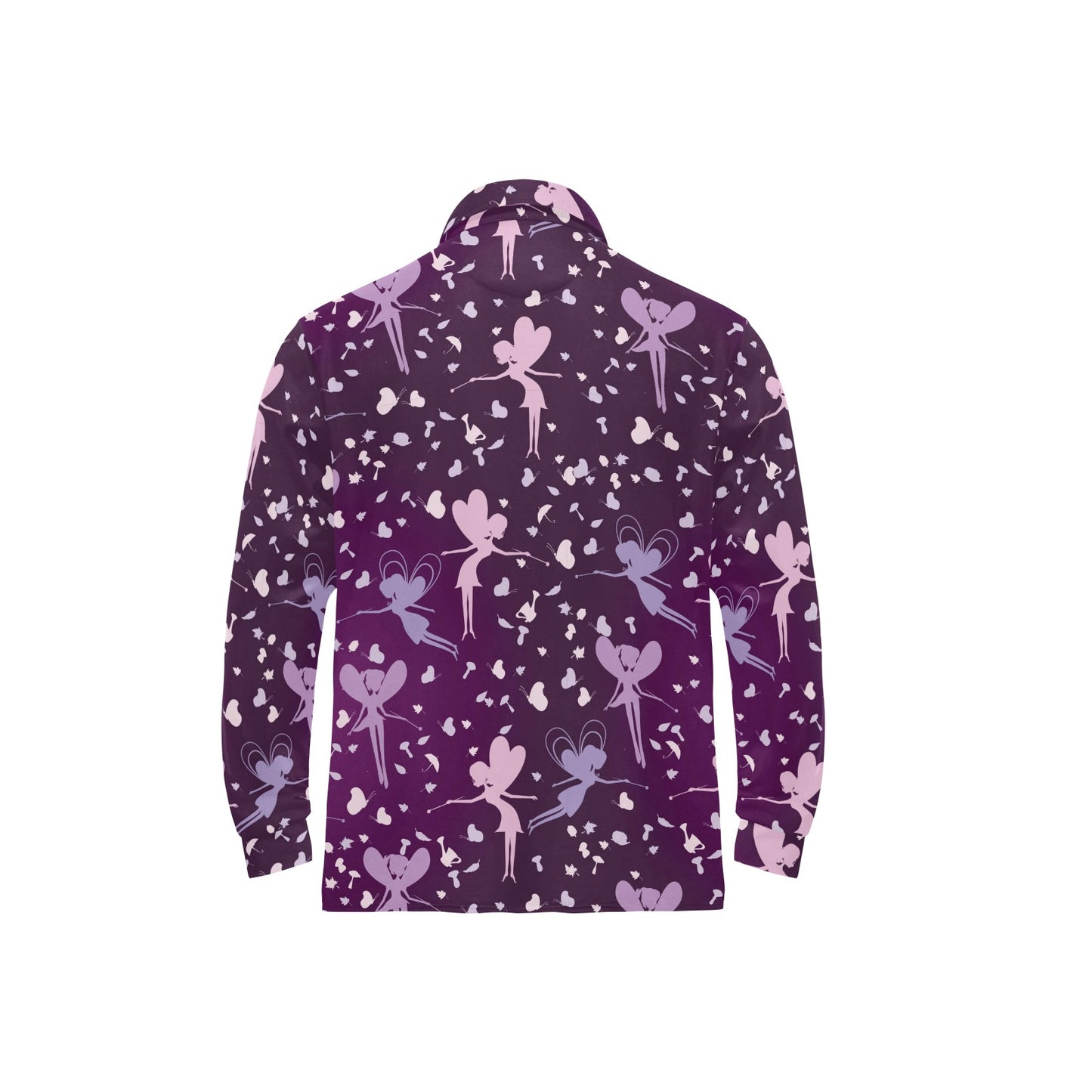 Fairy Pink Print Pattern Long Sleeve Polo Shirt For Men's