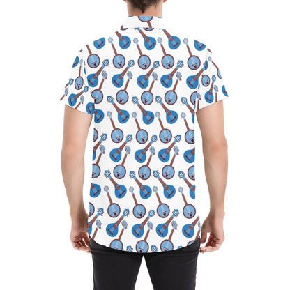 Banjo Print Design LKS401 Men Short Sleeve Button Up Shirt