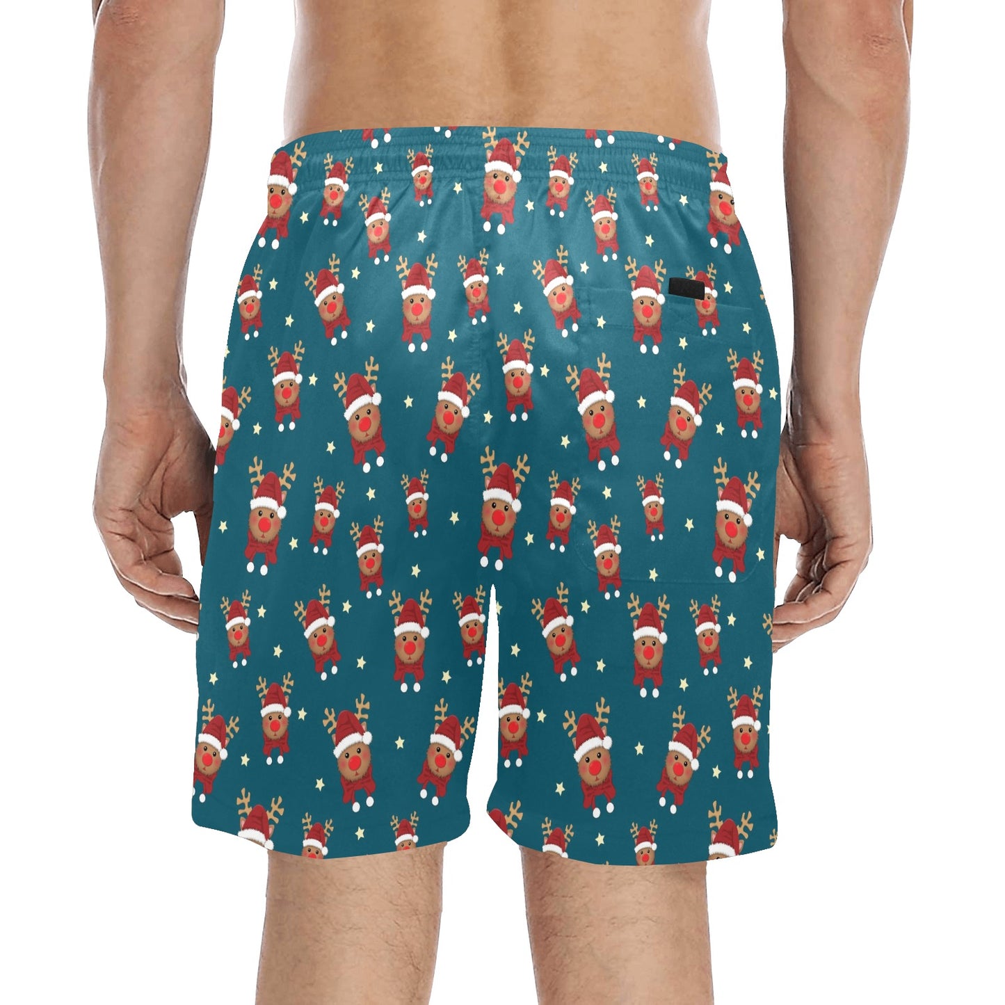 Reindeer Print Design LKS406 Men's Swim Trunks Beach Shorts