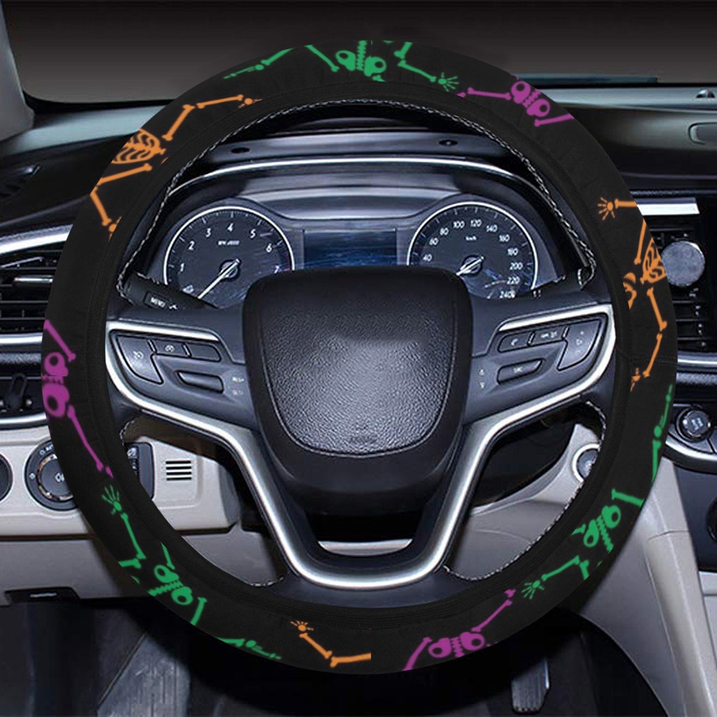 Skeleton Colorful Print Design LKS302 Steering Wheel Cover with Elastic Edge