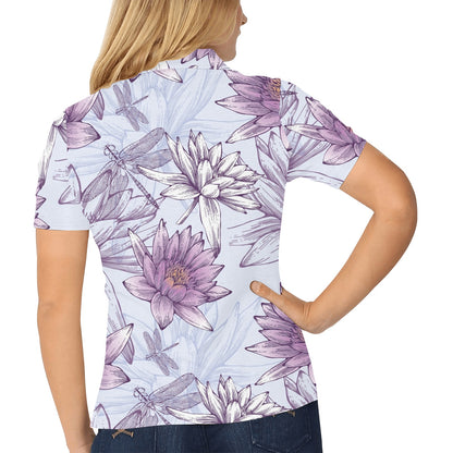 Water Lily Pattern Print Design WL01 Women's Polo Shirt