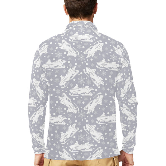 Snowmobile Print Design LKS302 Long Sleeve Polo Shirt For Men's