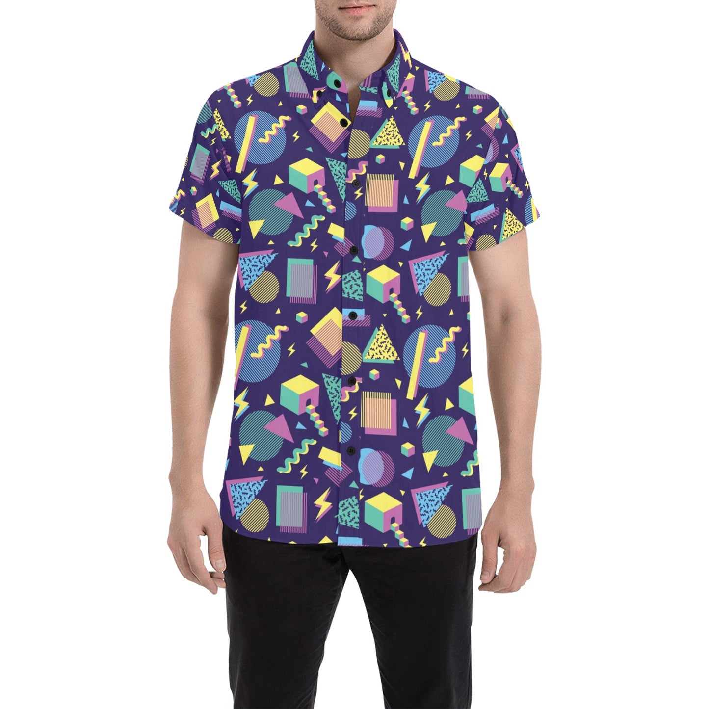 Geometric Print Design LKS401 Men Short Sleeve Button Up Shirt
