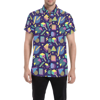Geometric Print Design LKS401 Men Short Sleeve Button Up Shirt