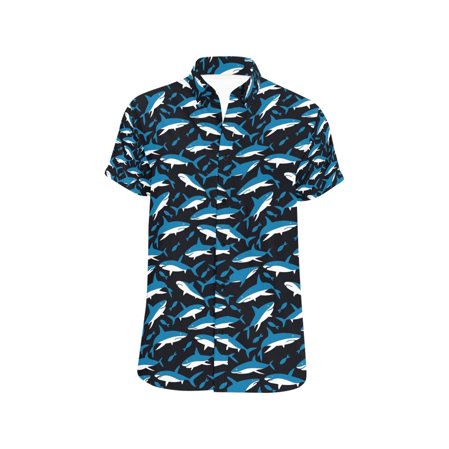 Shark Print Design LKS303 Men Short Sleeve Button Up Shirt