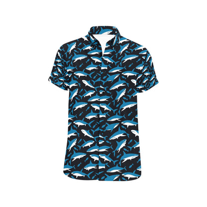 Shark Print Design LKS303 Men Short Sleeve Button Up Shirt