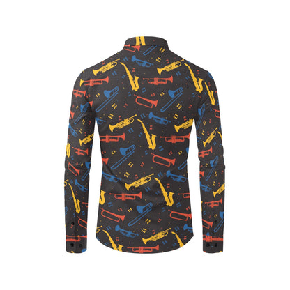 Saxophone Print Design LKS407 Men's Long Sleeve Dress Shirt