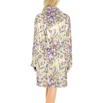 Tulip Pattern Print Design TP04 Women's Fleece Robe