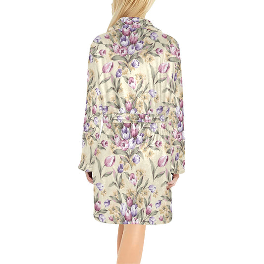 Tulip Pattern Print Design TP04 Women's Fleece Robe