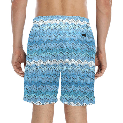 Wave Print Design LKS301 Men's Swim Trunks Beach Shorts