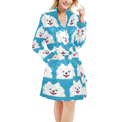 Pomeranians Pattern Print Design A05 Women's Fleece Robe