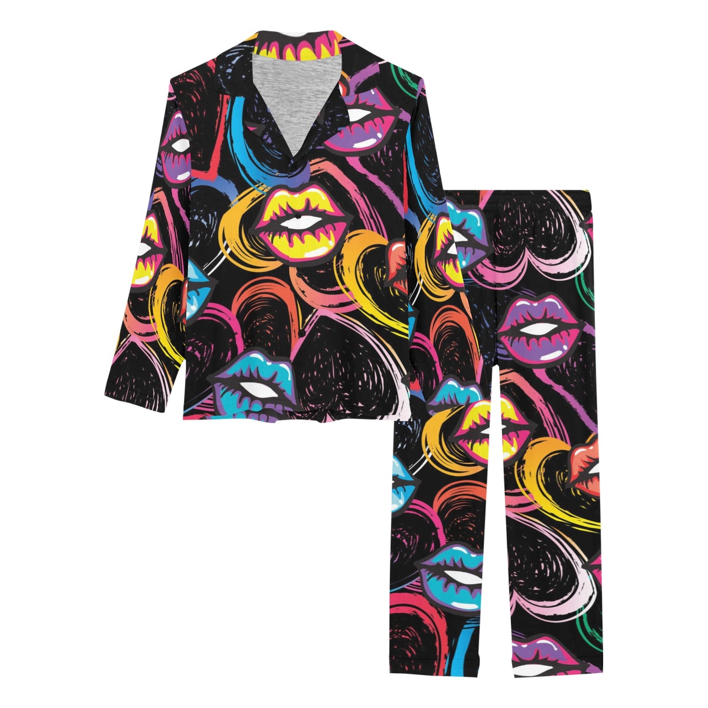 Pop Art Lip Pattern Print Design A03 Women's Long Pajama Set