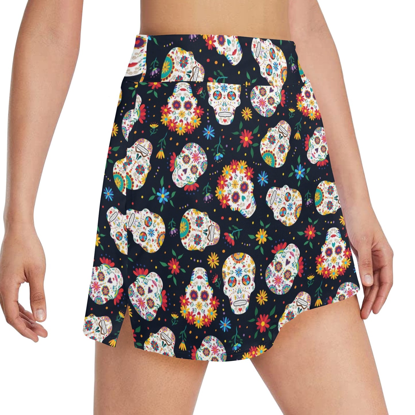 Sugar Skull Print Design LKS305 17" Golf & Pickleball Skort with Pockets