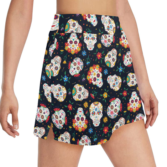 Sugar Skull Print Design LKS305 17" Golf & Pickleball Skort with Pockets