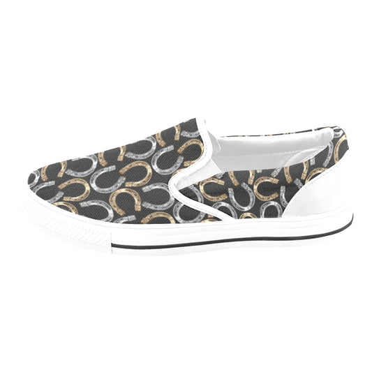 Horseshoe Print Design LKS305 White Slip Ons Canvas Women's Shoes