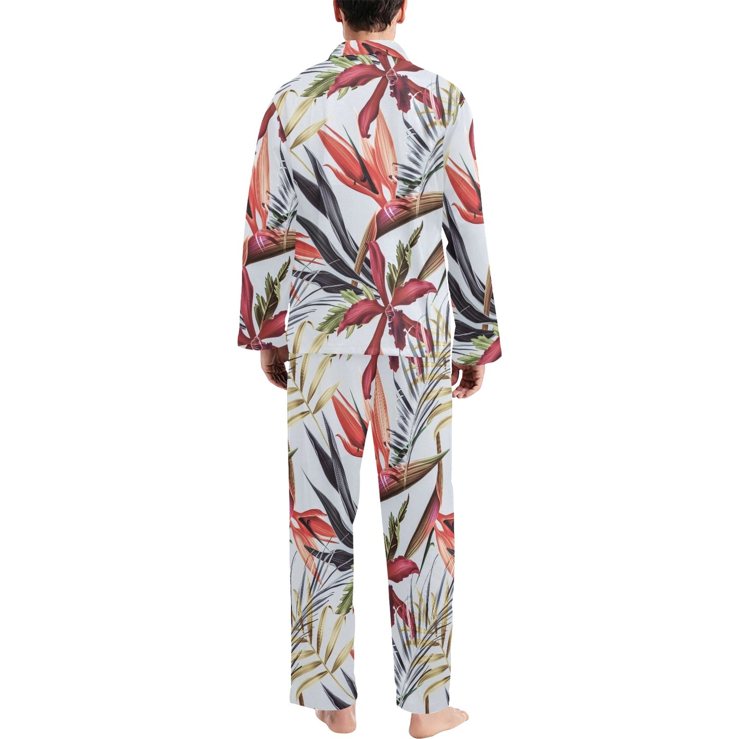 Tropical Flower Pattern Print Design TF021 Men's Long Pajama Set