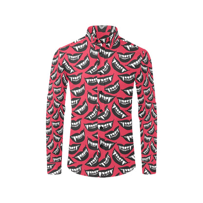 Vampire Lips Print Design LKS305 Men's Long Sleeve Dress Shirt