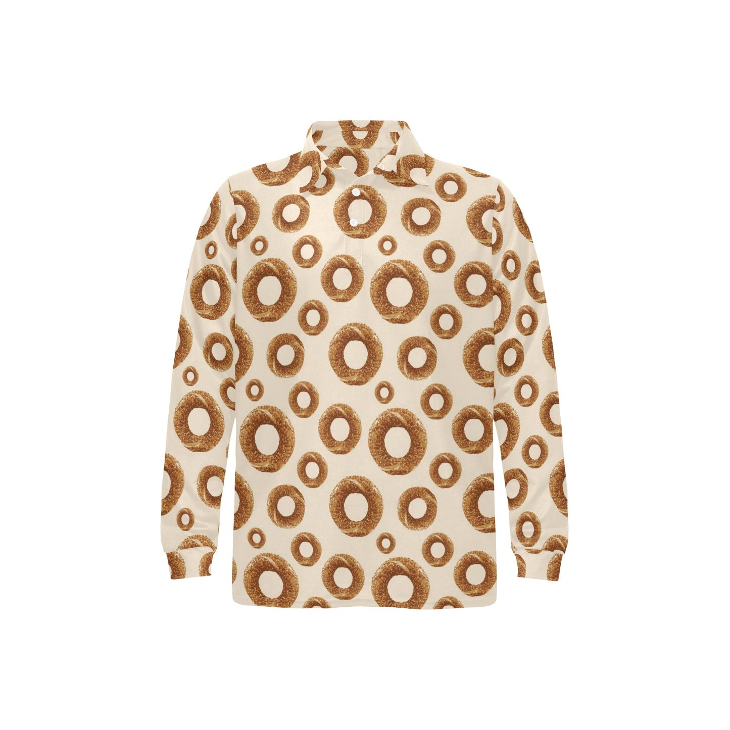 Bagel Pattern Print Design 01 Long Sleeve Polo Shirt For Men's
