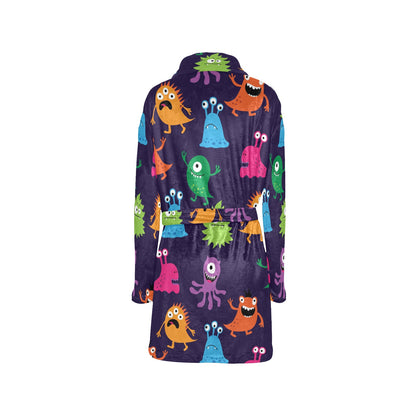 Monster Cartoon Pattern Print Design 02 Women's Fleece Robe