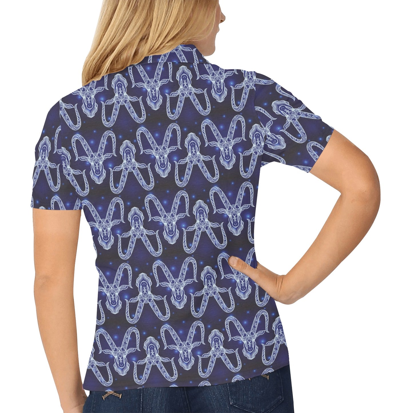 Capricorn Zodiac Pattern Print Design 03 Women's Polo Shirt