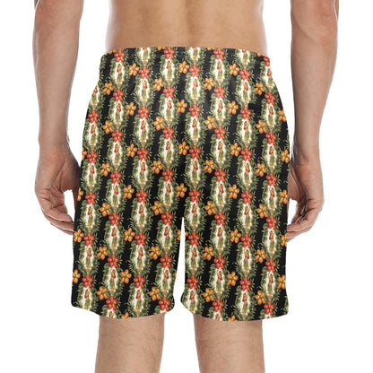 Hawaiian Flower Hula Hibiscus Print Men's Swim Trunks Beach Shorts
