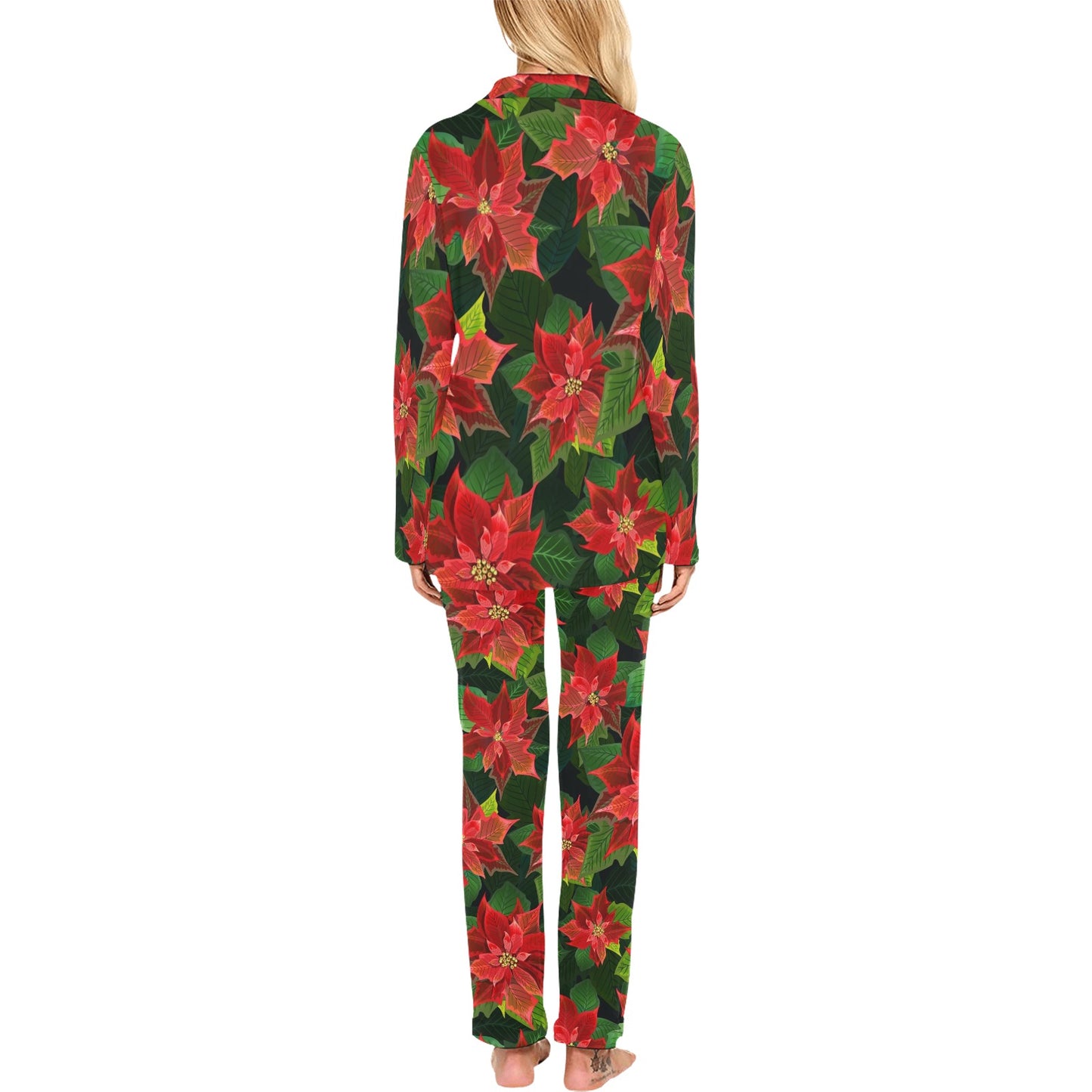 Poinsettia Pattern Print Design POT04 Women's Long Pajama Set