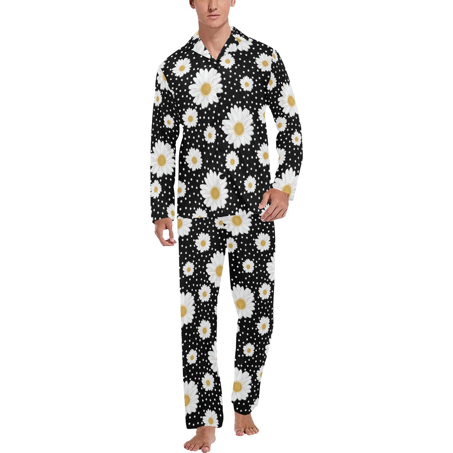 Daisy Pattern Print Design DS02 Men's Long Pajama Set
