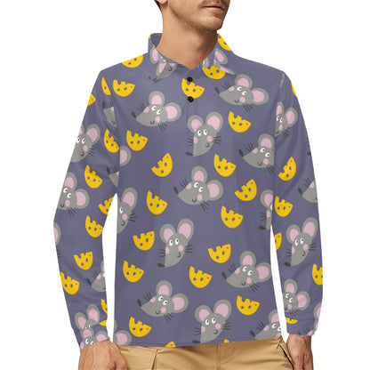 Rat With Cheese Pattern Print Design 01 Long Sleeve Polo Shirt For Men's