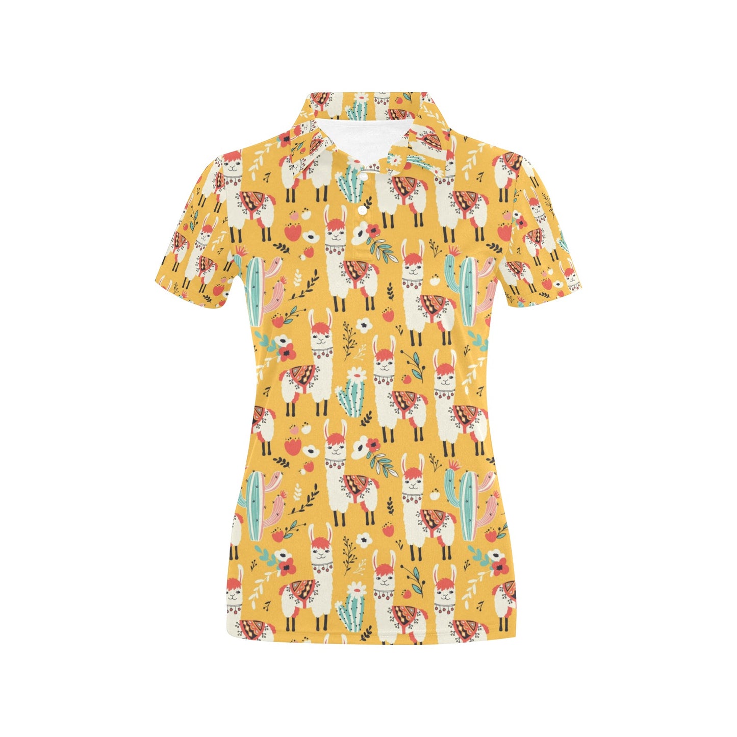 Llama Cute Themed Print Women's Polo Shirt