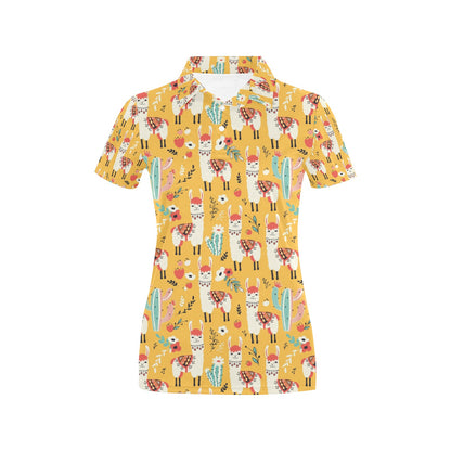 Llama Cute Themed Print Women's Polo Shirt