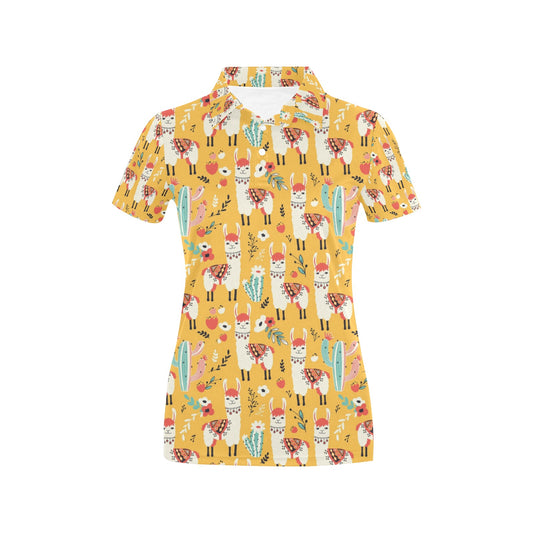 Llama Cute Themed Print Women's Polo Shirt