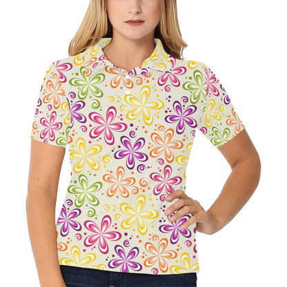 Flower Power Colorful Design Print Women's Polo Shirt