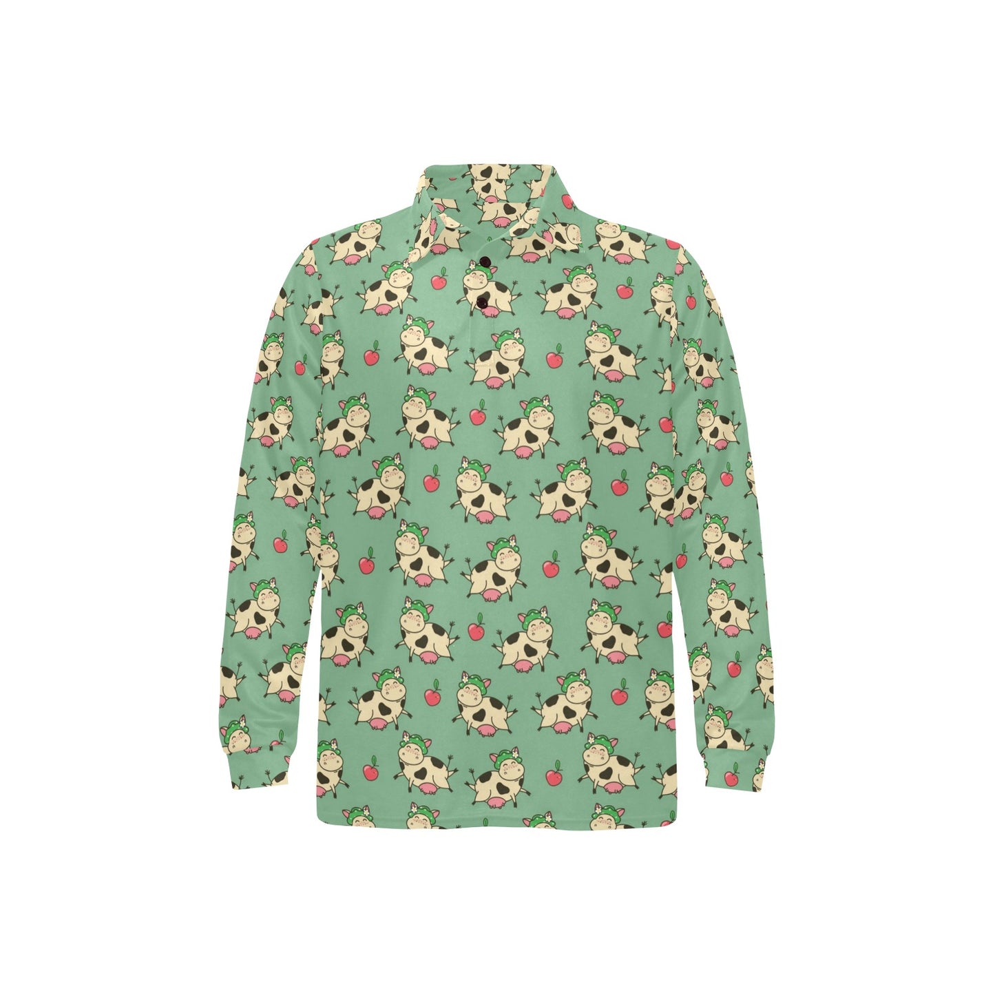 Cattle Print Design LKS402 Long Sleeve Polo Shirt For Men's