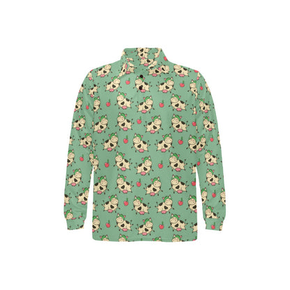 Cattle Print Design LKS402 Long Sleeve Polo Shirt For Men's