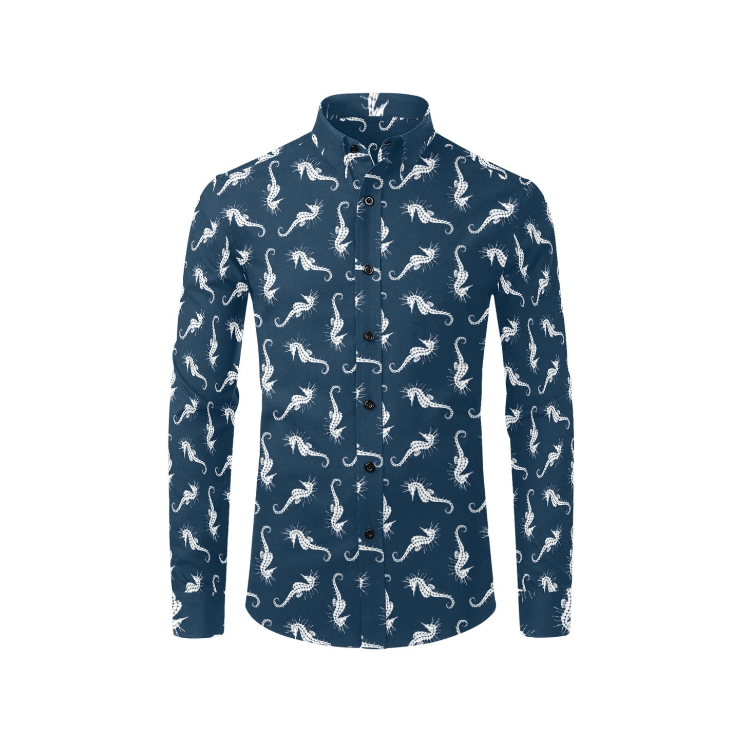 SeaHorse Print Design LKS402 Men's Long Sleeve Dress Shirt