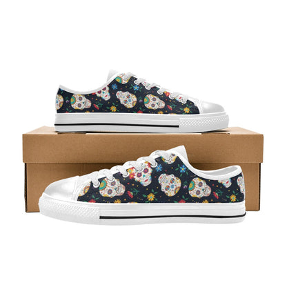 Sugar Skull Print Design LKS305 Women's White Low Top Shoes