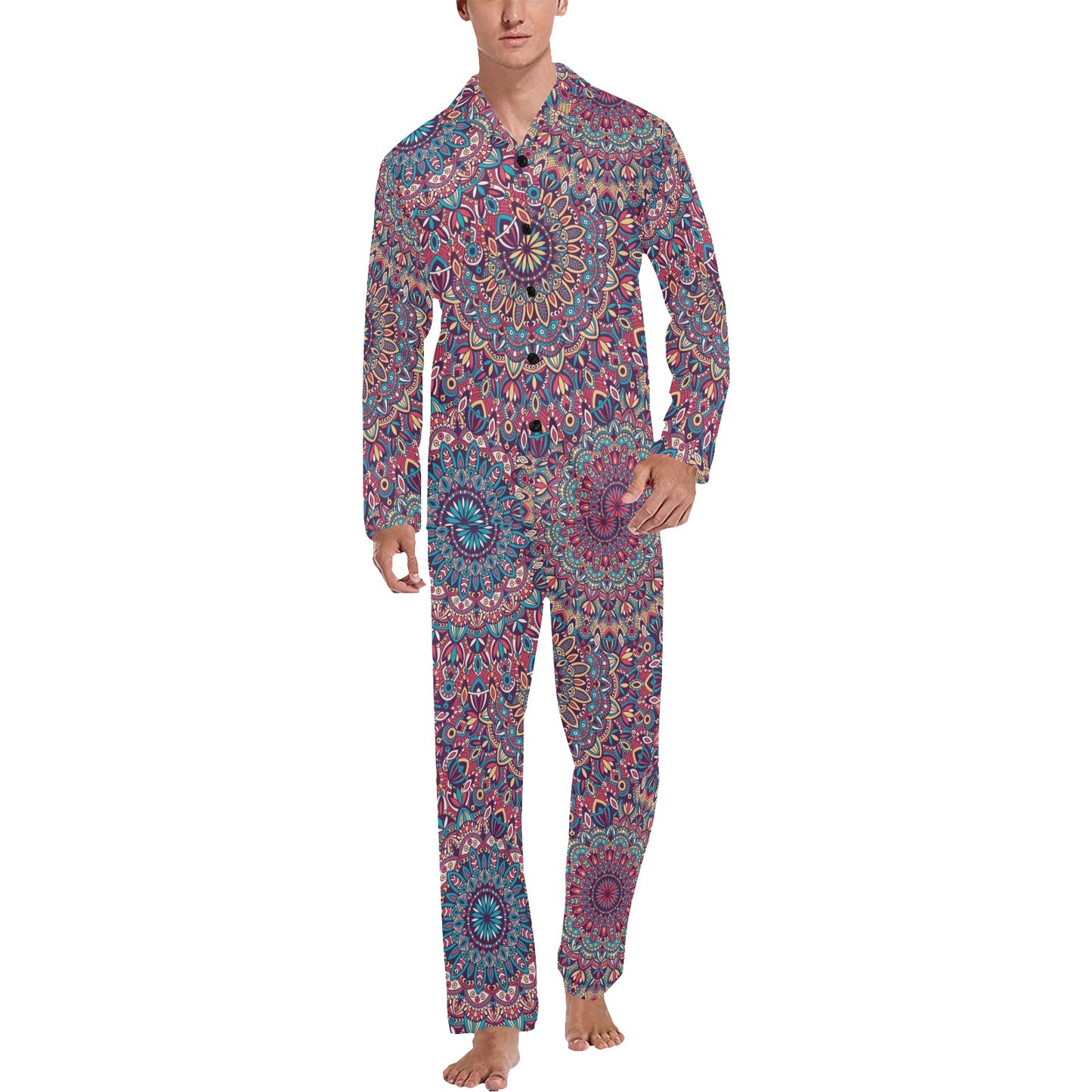 Boho Pattern Print Design 05 Men's Long Pajama Set